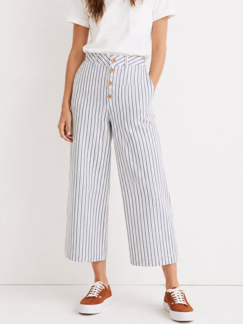 Madewell Emmett Wide Leg Crop White Blue Striped Denim Jeans Pants SZ 31 Coastal